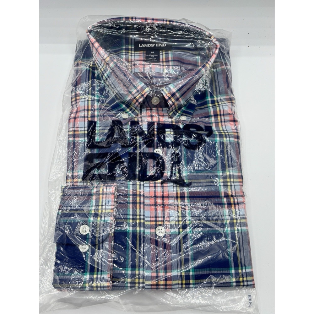 NWT Lands' End Men's Cobalt/ Rose Traditional Fit Button Up Shirt Size M 15-15.5